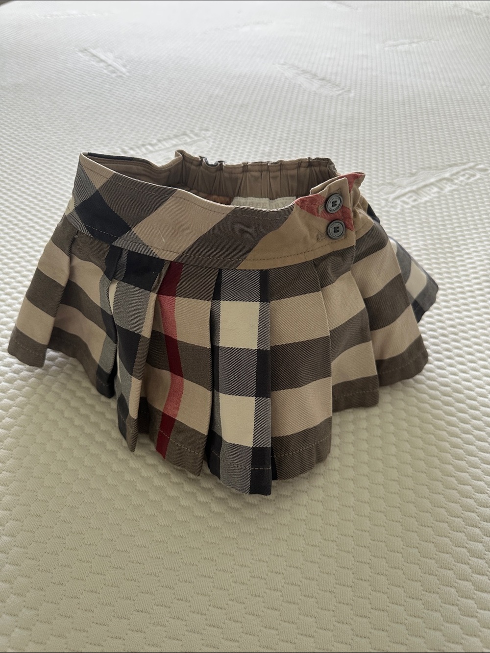 Plaid Pleated Kids Skirt with Button Waist - Tan/Beige